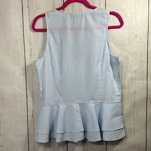 Ivanka Trump Striped Sleeveless Peplum Cotton Nautical Summer Blue White Top - Picture 12 of 12